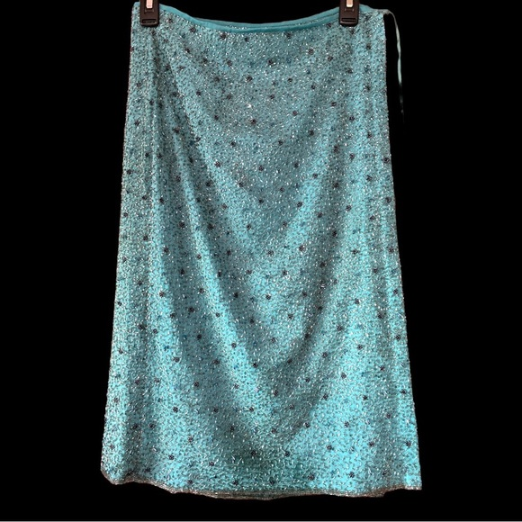 Emma Black fully beaded silk‎ aqua wrap skirt - Picture 1 of 12